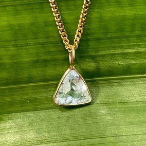 Solid 14k yellow Gold Aquamarine Pendant Charm 13 x 8 mm.